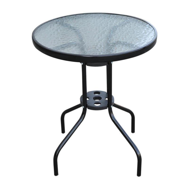 TAVOLINO IN FERRO ROTONDO CON PIANO IN VETRO TEMPERATO 60 X 70 CM NERO