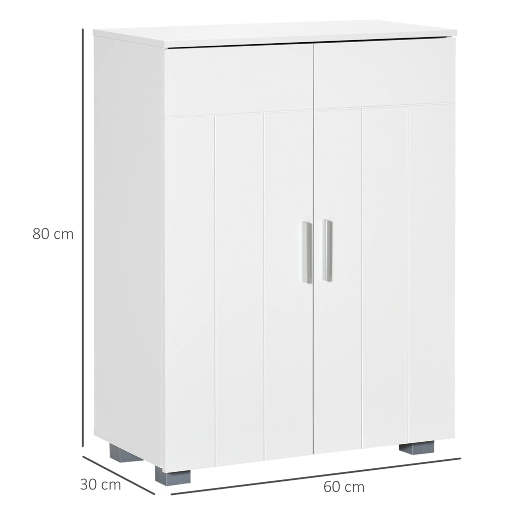 Mobile Bagno Moderno 60x30x80 cm con 2 Ante e Maniglie Argentate in MDF Bianco