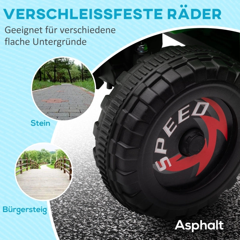 Quad per bambini, ricaricabile, 2,5 km/h, con rimorchio, 50 min. di autonomia, per bambini da 1,5 a 3 anni, verde.