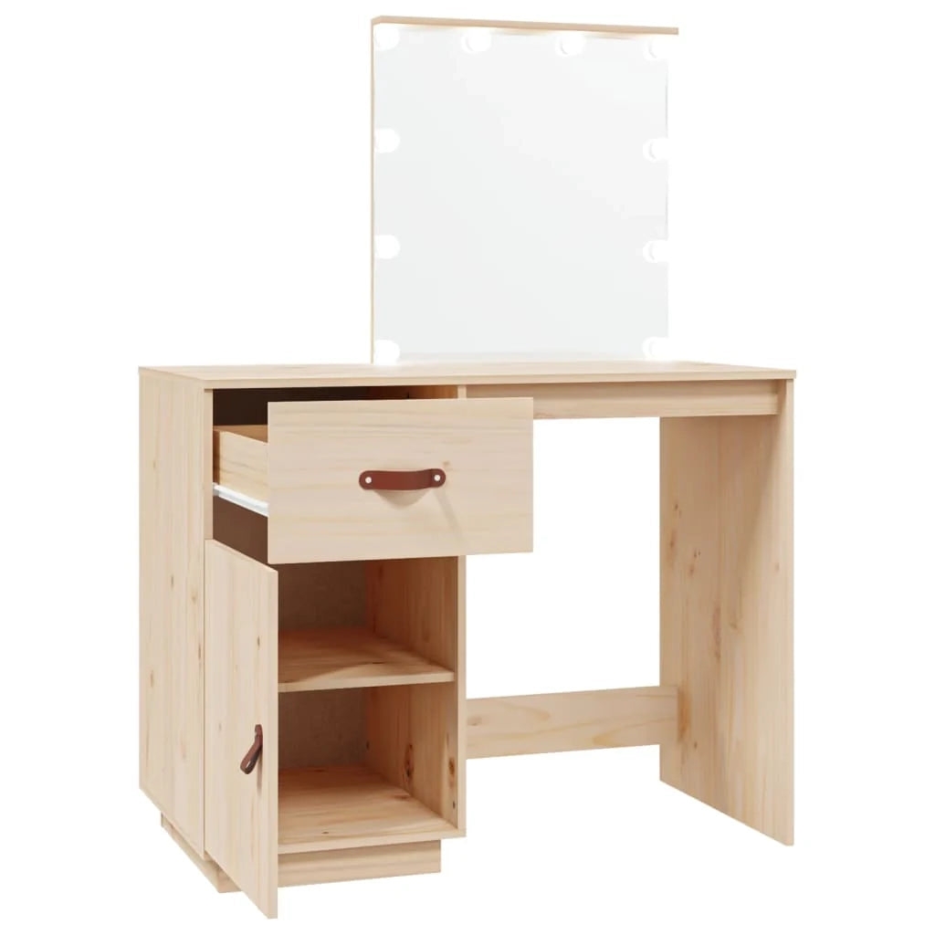 Toeletta tavolo da trucco di design mobile da camera da letto con illuminazione a LED 95 x 50 x 133,5 cm legno di pino massiccio 02_0006324