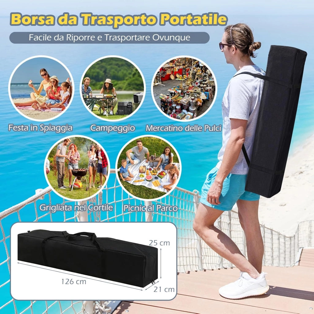 Tenda Pop-up Esterno 4x4 m Doppio Tetto, Gazebo da Giardino Altezza Regolabile con Fori di Drenaggio, Tenda da Giardino Antivento Facile da Montare con Borsa di Trasporto (Grigio)