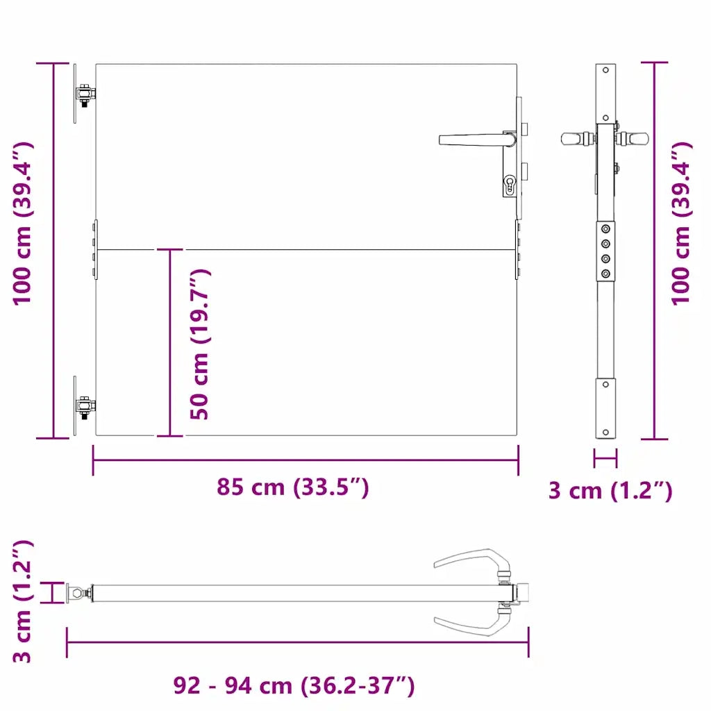vidaXL Cancello da giardino con blocco Nero 105 x 100 cm