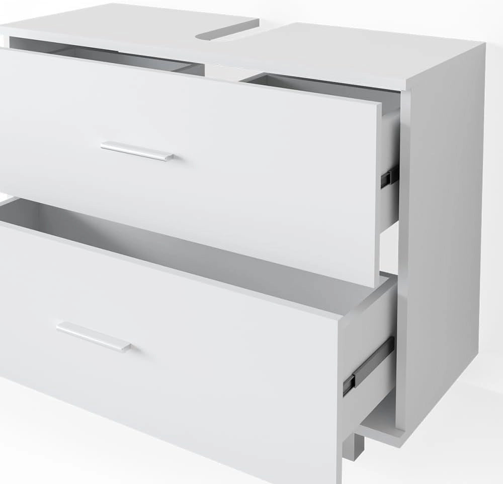 Set mobili bagno Ilias, Bianco, 80.2 cm, composto da mobile lavabo, pensile a specchio, colonna e base media