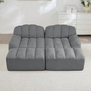 Divano modulare a 2 posti con pouf, schiuma ad alta densità e tessuto granulato grigio 210 × 165 × 79 cm
