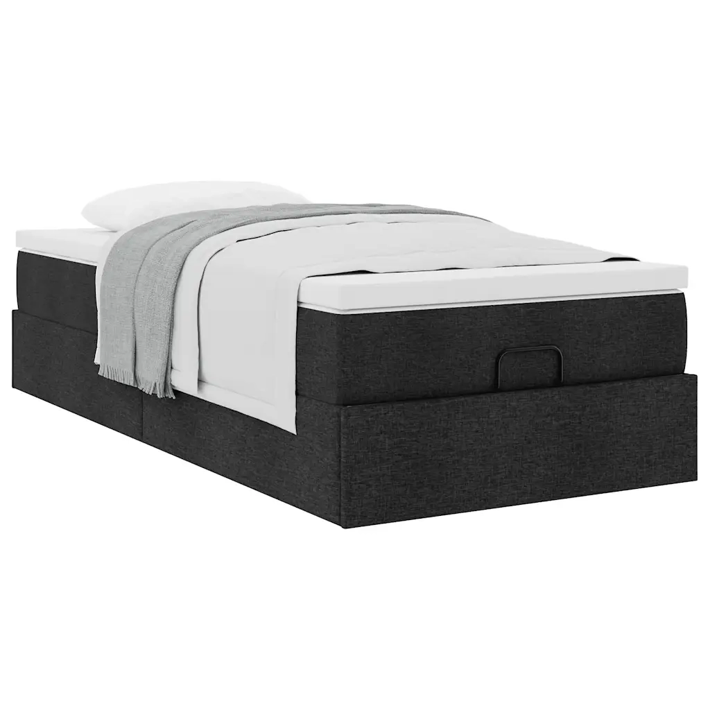 Struttura Letto Pouf con Materasso Nero 100x200 cm in Tessuto 3311087