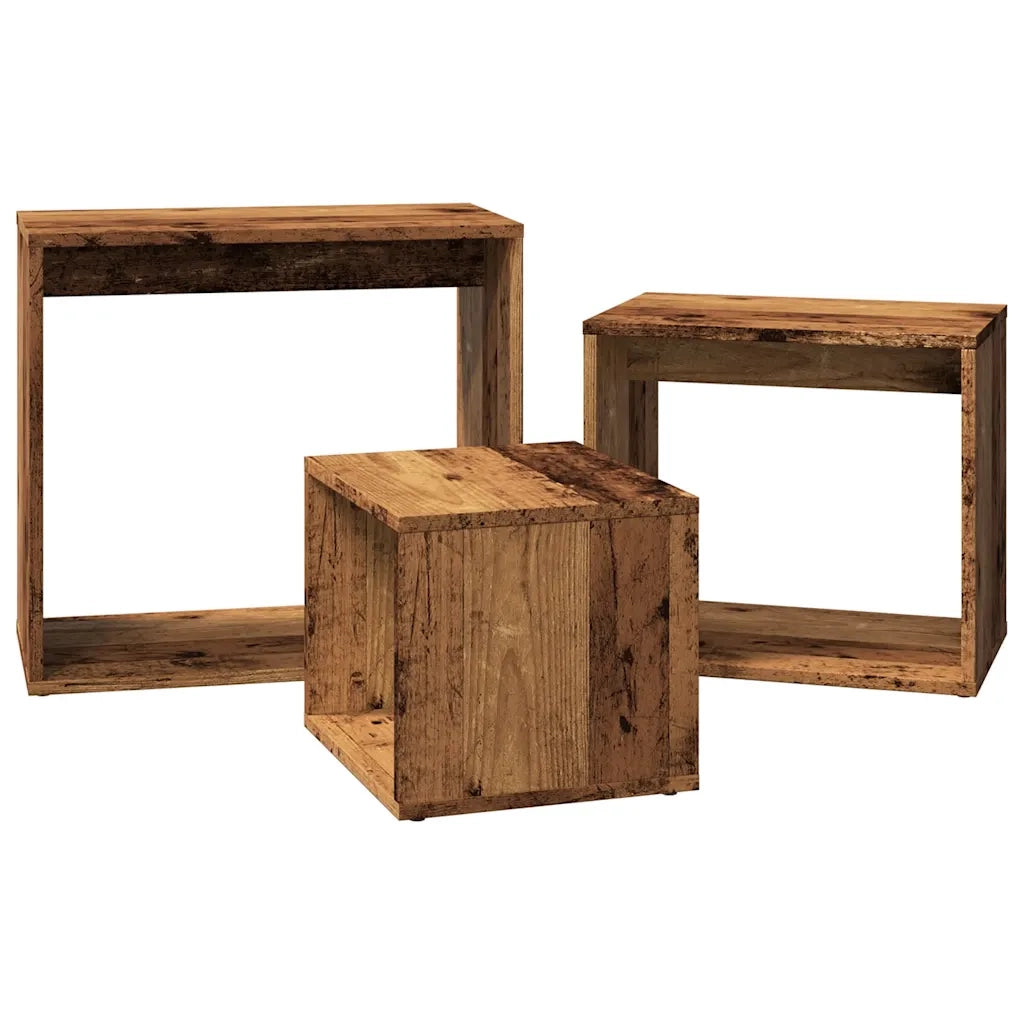 Tavolini Impilabili 3 pz | Tavolo laterale Legno Antico in Legno Multistrato