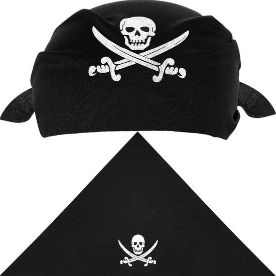 Bandana Nero - 12 Pezzi - Cappello Pirata - Adattabile - Comodo - Festa Tematica/Halloween - Cappello Pirata