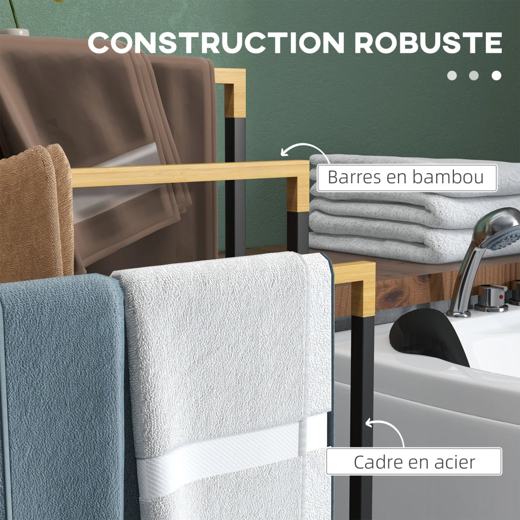 Portasciugamani in Bamb¨´ e Acciaio con 3 Barre ¨C Zephmum ¨C Nero e Naturale 45x22.5x86 cm