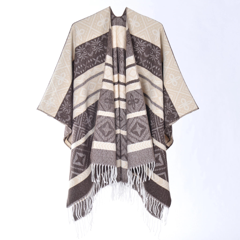 Sciarpa spessa in maglia jacquard con nappe