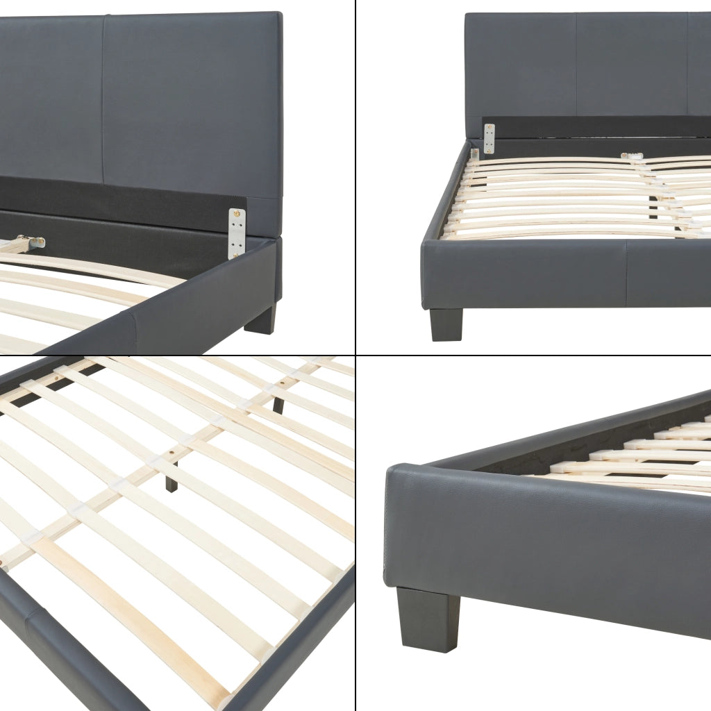 Letto Francese Albacete con Testiera Alta e Materasso 140x200 cm Similpelle Grigio scuro Corium
