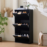 Mobile per scarpe stretto - Xylo - 60x24x114 cm - Nero - 3 ante per corridoio o salotto