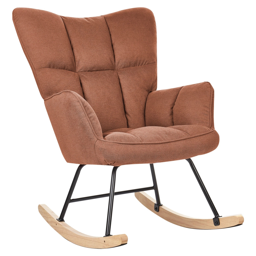 Sedia a dondolo Tessuto Boucle marrone Rivestimento Gambe in legno  Moderna