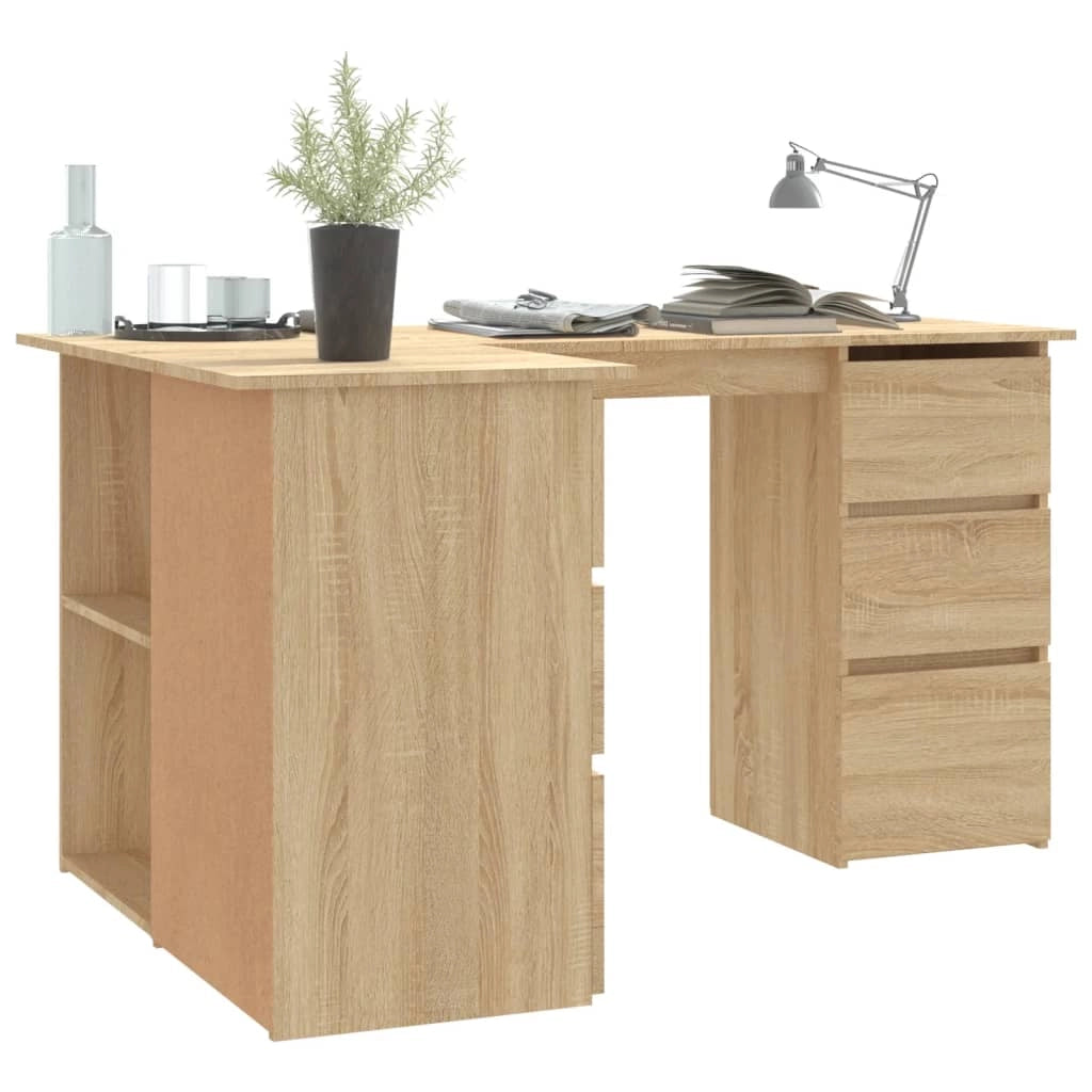 Scrivania tavolo postazione di lavoro mobile per computer angolo studio rovere Sonoma 145 x 100 x 76 cm legno ingegnerizzato marrone 02_0023679