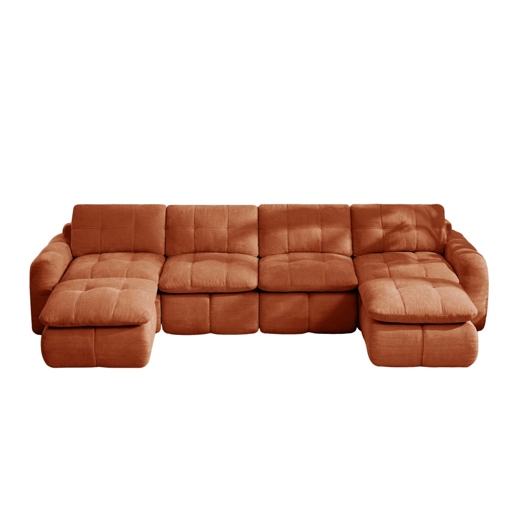 Divano modulare 4 posti senza struttura con rivestimento in chenille arancione