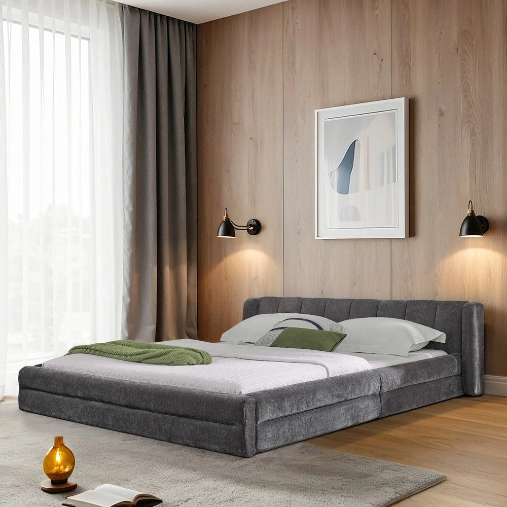 Letto Matrimoniale Imbottito ¨C MINIMAL ¨C Tessuto Chenille, Grigio Scuro, 160x200