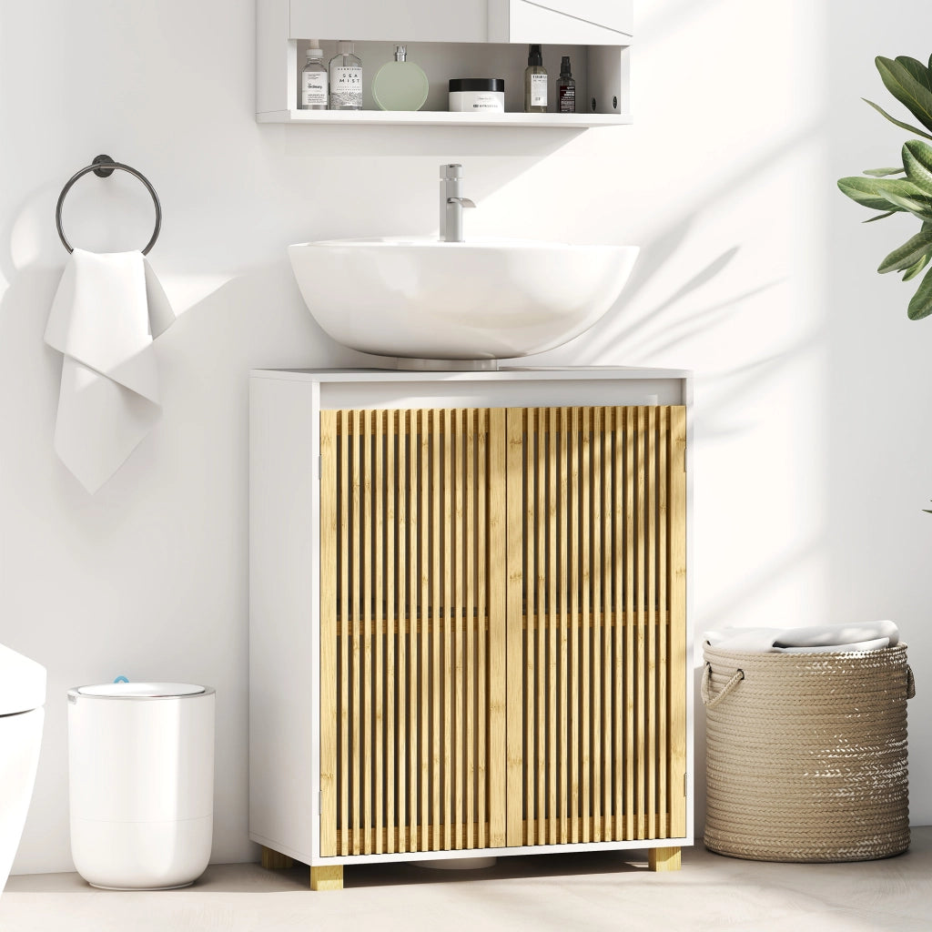 Mobiletto sottolavabo bagno ¨C zephmum ¨C 60x30x75 cm legno bamb¨´ effetto naturale