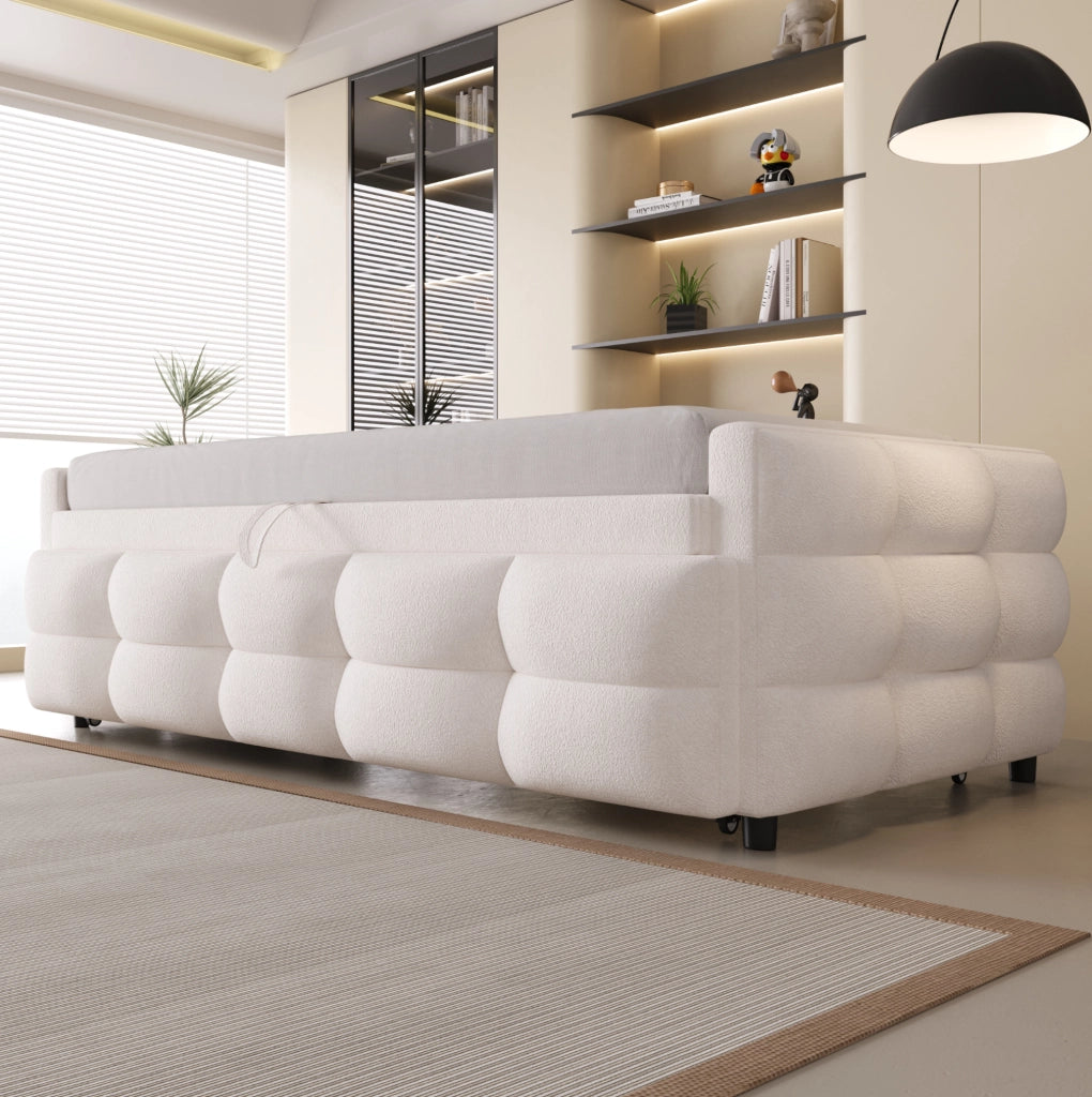 Letto imbottito estraibile 90/180 x 190 cm in velluto Teddy beige