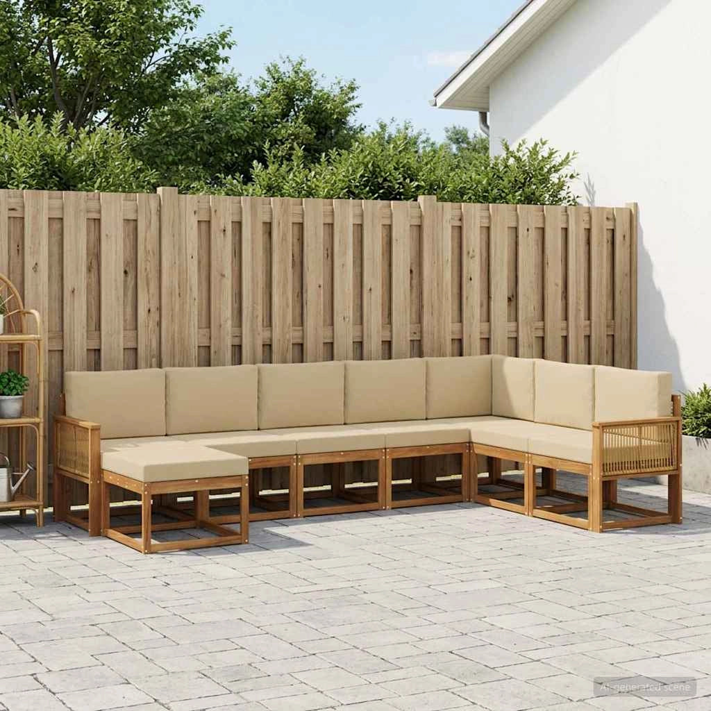 Set di divani da esterno 8 pz Naturale e Beige 3385459