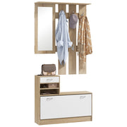 Armadio 3 in 1 con Scarpiera e Specchio ¨C Zephmum ¨C Bianco e Quercia, 90x10x91 cm
