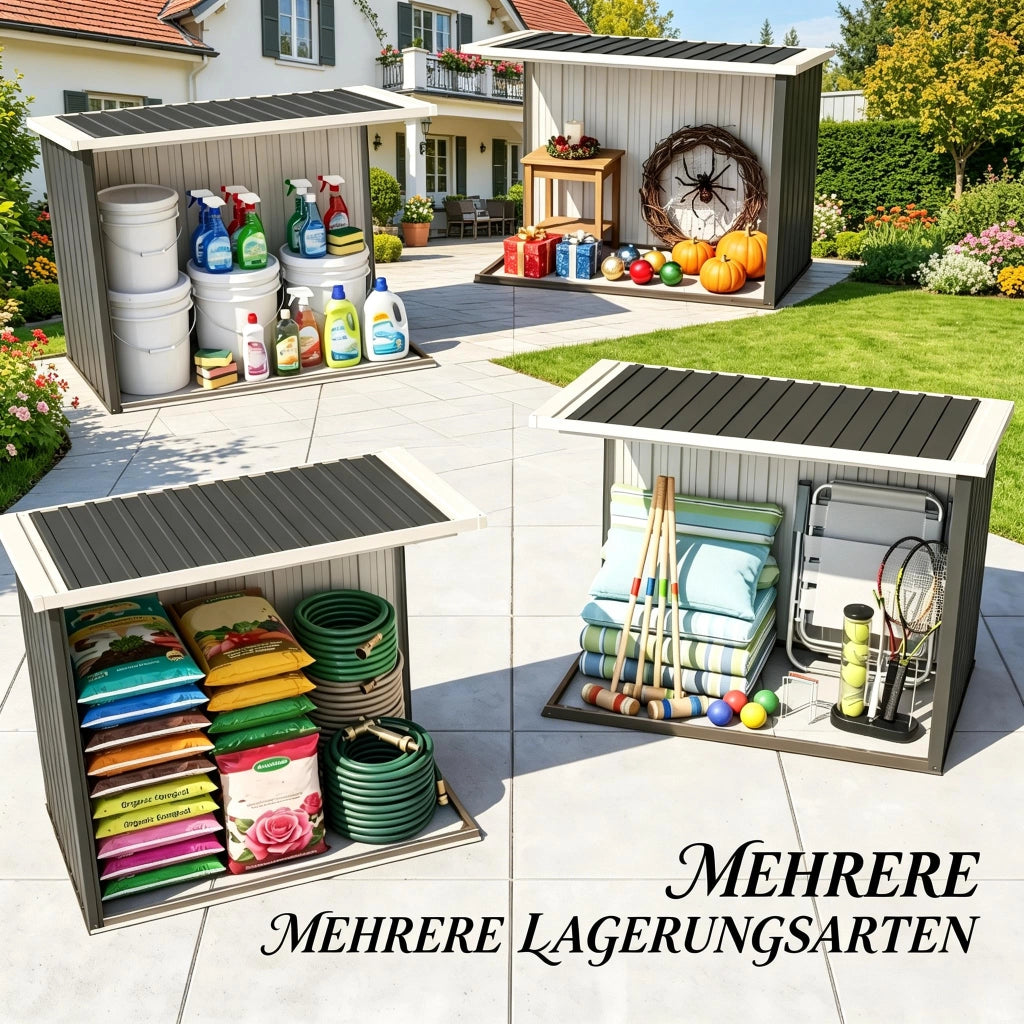 CASETTA DA GIARDINO 147x86x134 cm Nero/Bianco in acciaio e PP senza pavimento