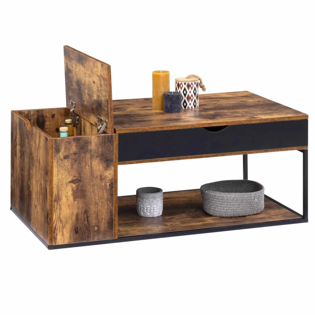 IDMarket - Tavolino rettangolare alzabile CHICAGO con contenitore dal design industriale
