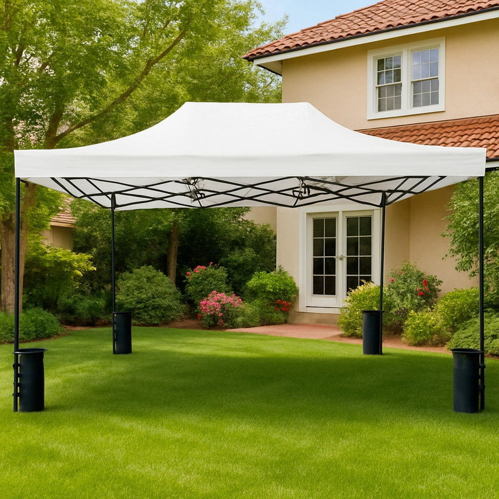 Gazebo Professionale Con Struttura A Fisarmonica Richiudibile Automatico In Acciaio E Telo Oxford 1200D PVC Impermeabile E Anti UV Dotato Di Sacche Zavorra E Borsa Trasporto Per Sagre Feste Eventi 3x4.5 M Bianco