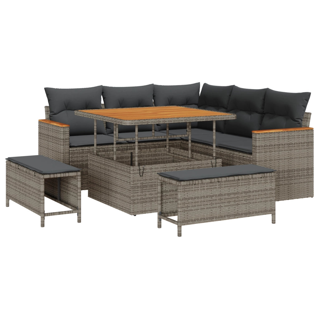 Set divano giardino 8 pezzi con cuscini grigio polyrattan