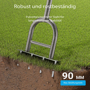 Carotatrice manuale per prato in acciaio, arieggiatore con impugnatura ergonomica a T e 4 fustelle, per carotare e chiodare il terreno, per giardino, prato