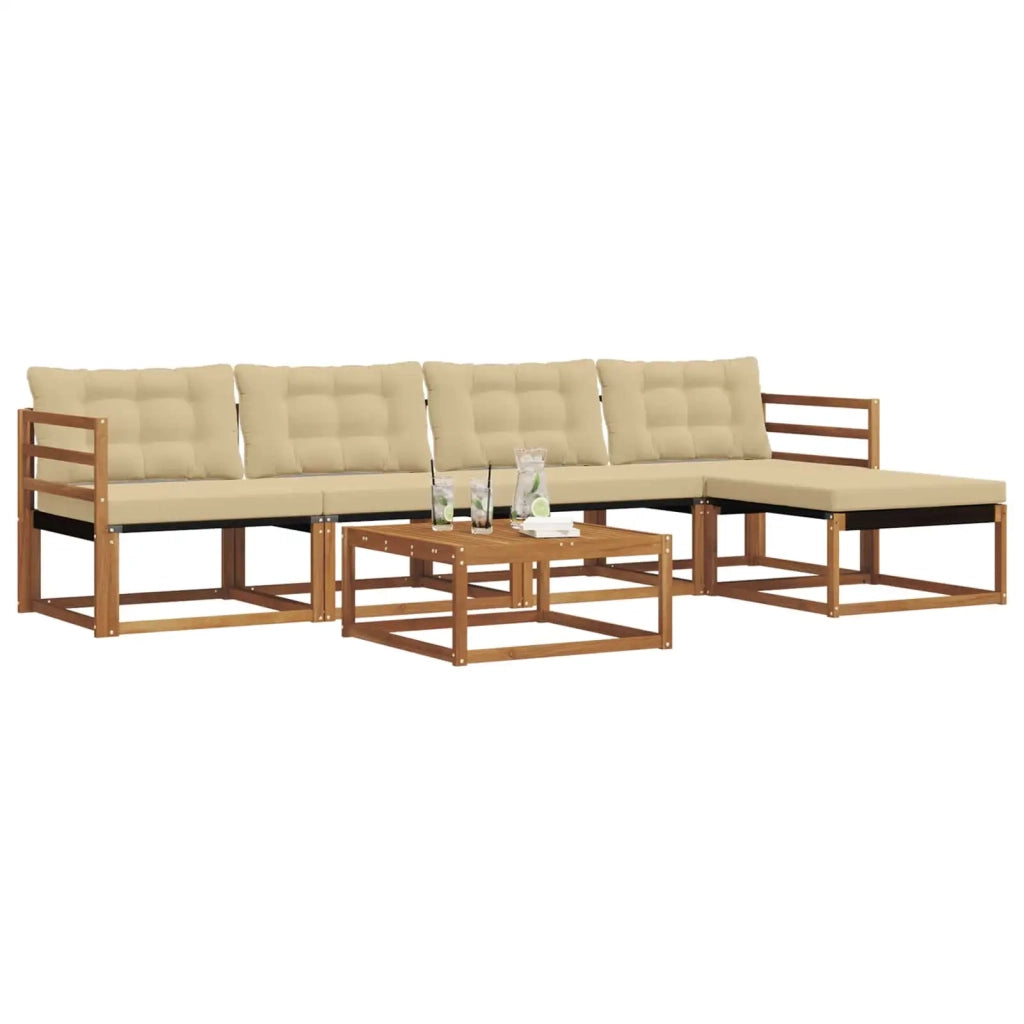 Set di divani da esterno con cuscino 6 pcs Naturale e Beige 3369376