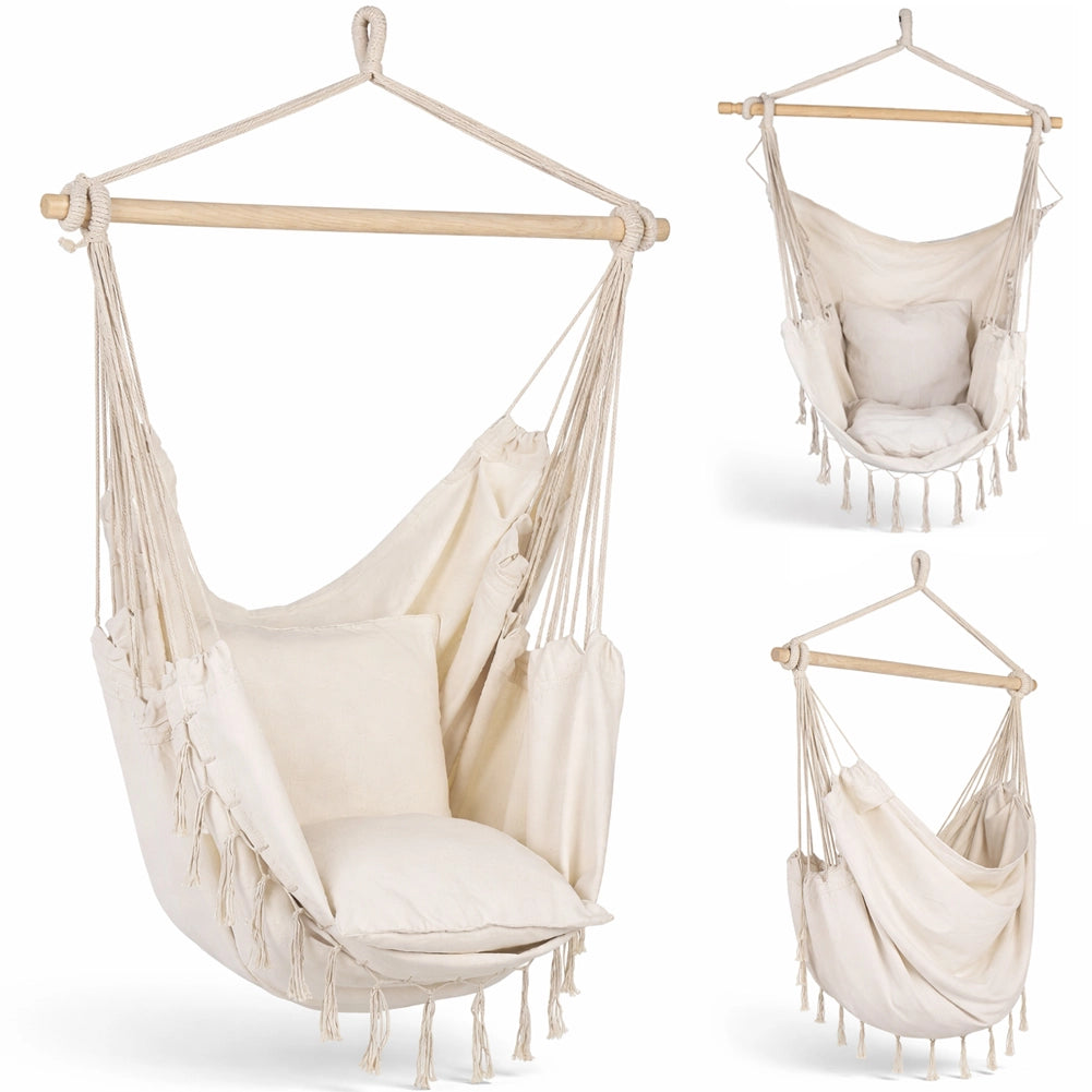 Amaca Poltrona con Cuscino Sospesa Bianco da Esterno e Interno 100x75x130cm