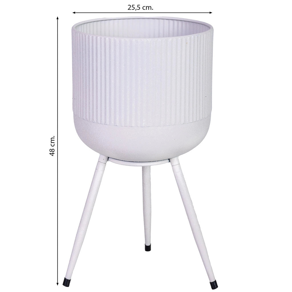 Fioriera con supporto in metallo bianco 25,5x25,5x48h cm