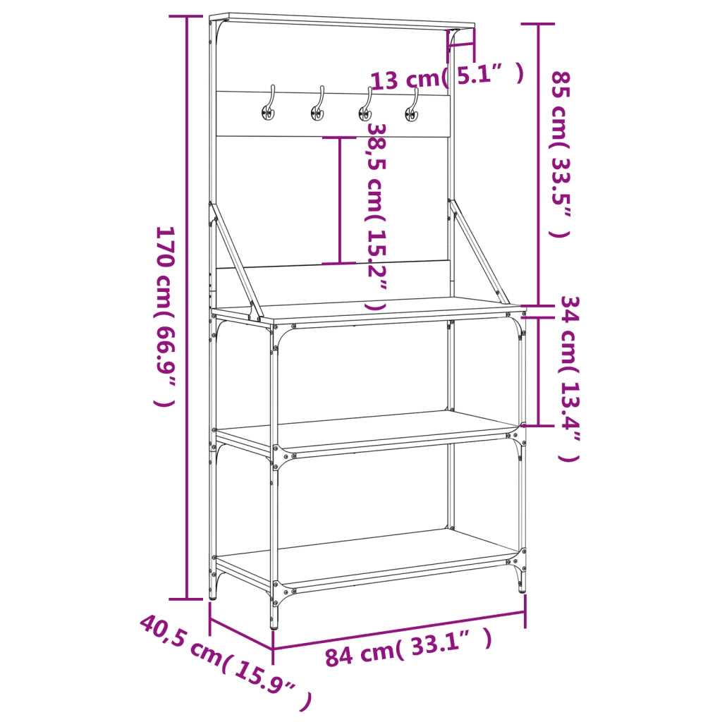 Scaffale Cucina Ganci 4 Ripiani Rovere Fumo Legno Multistrato CFW8540012