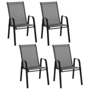 Set 4 Sedie da Giardino Impilabili e Salvaspazio con Braccioli in Metallo e Tessuto a Rete, Grigio