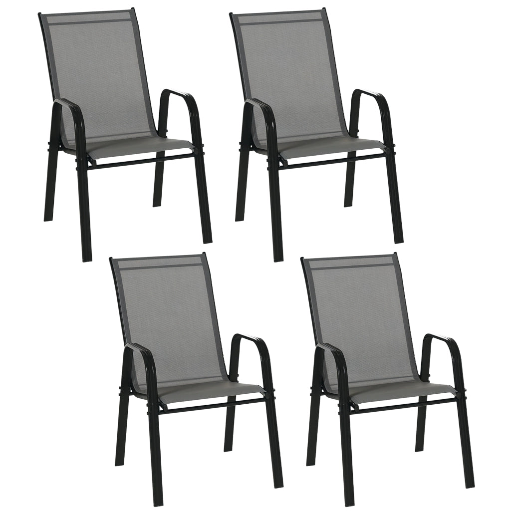 Set 4 Sedie da Giardino Impilabili e Salvaspazio con Braccioli in Metallo e Tessuto a Rete, Grigio