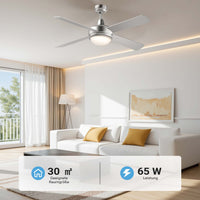 Ventilatore da soffitto Ø 130 cm con 4 pale, lampadario ventilatore con 3 velocità, telecomando, timer, modalità estiva e invernale, 65 W