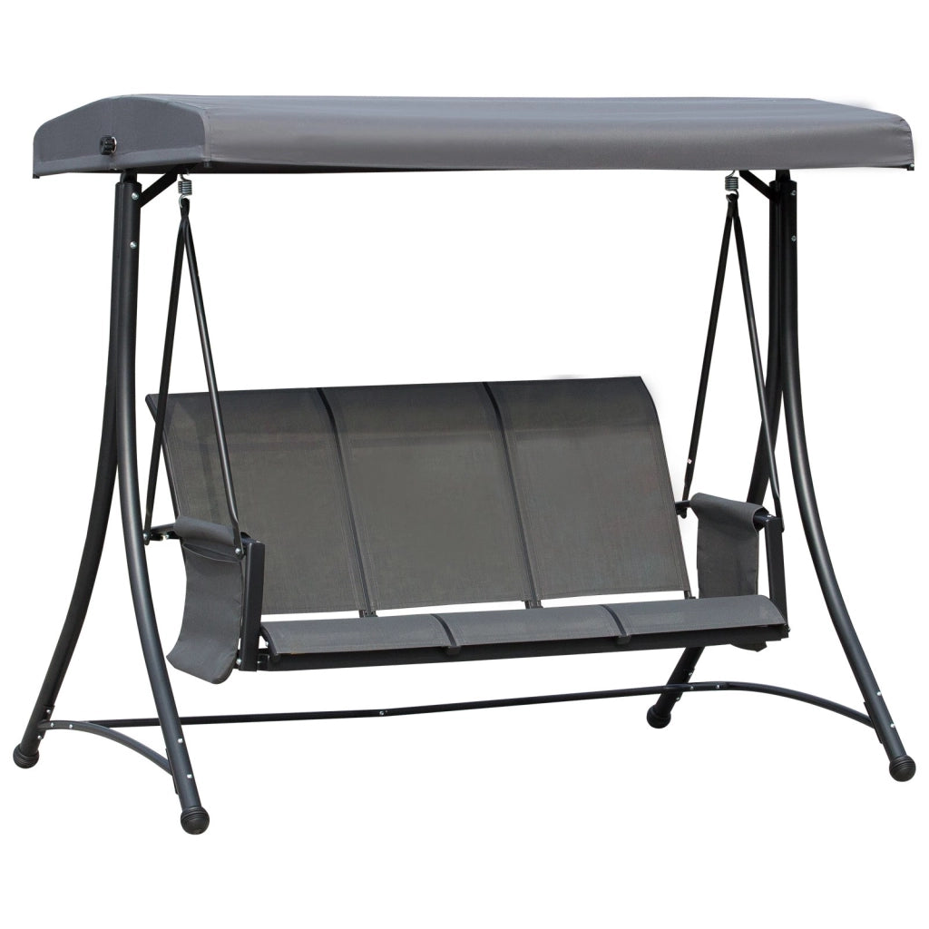 Easycomfort Dondolo 3 Posti da Giardino o Terrazzo con Tettuccio Regolabile e Tasche Portaoggetti Grigio Scuro 196x128x172cm