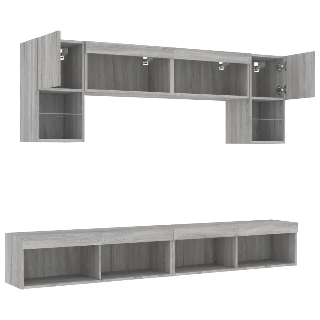 vidaXL Mobili TV a Muro con LED 6pz Grigio Sonoma Legno Multistrato