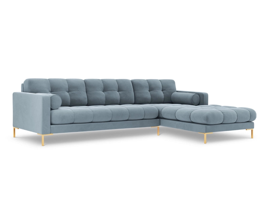 Cosmopolitan Design - Divano angolare destro "Bali" 5 posti in velluto azzurro 