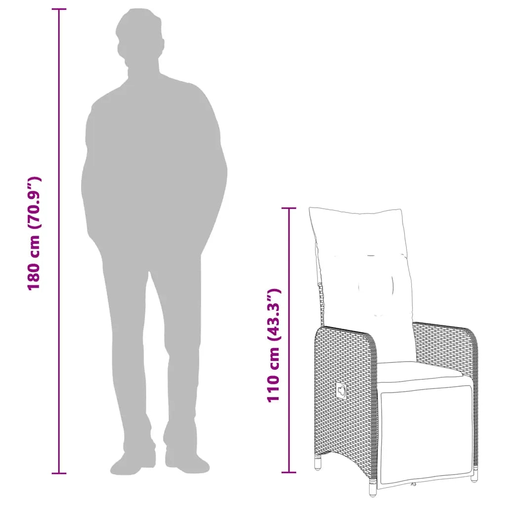 Set BistrÃ² da Giardino 3 pz con Cuscini in Polyrattan Marrone