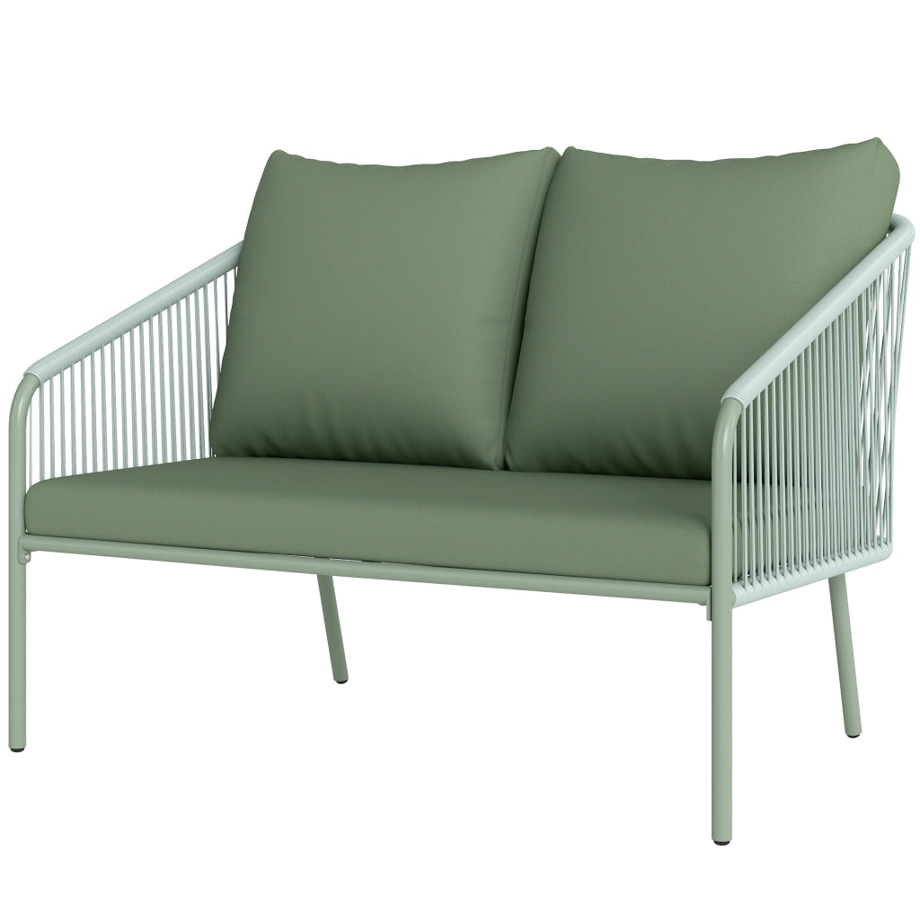 Divano da giardino 2 posti in polyrattan con cuscini e braccioli ¨C zephmum ¨C verde 112x72x76