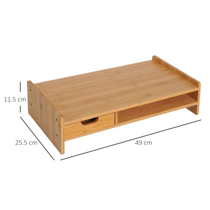 SUPPORTO MONITOR CON SPAZIO PER MOUSE E TASTIERA E RIPIANO CON CUBO PORTAOGGETTI, IN BAMBÙ, 49X25.5X11.5 CM