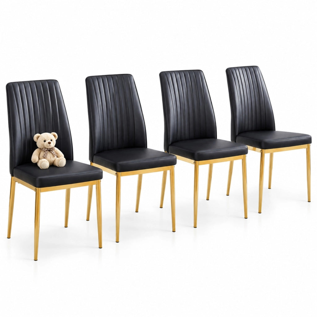Set di 4 sedie da pranzo in PU nero con gambe dorate