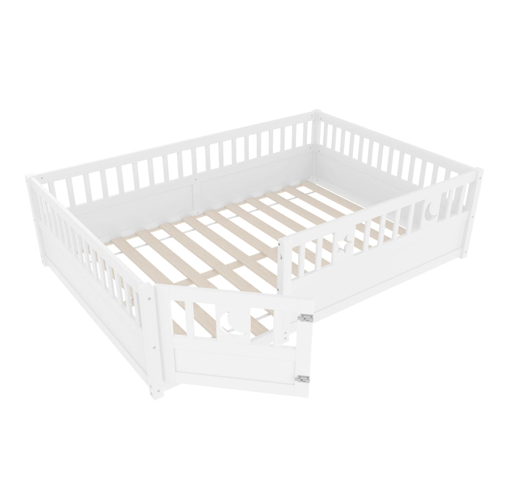 Letto per bambini 140x190 cm con sponde di sicurezza e decoro luna e stelle