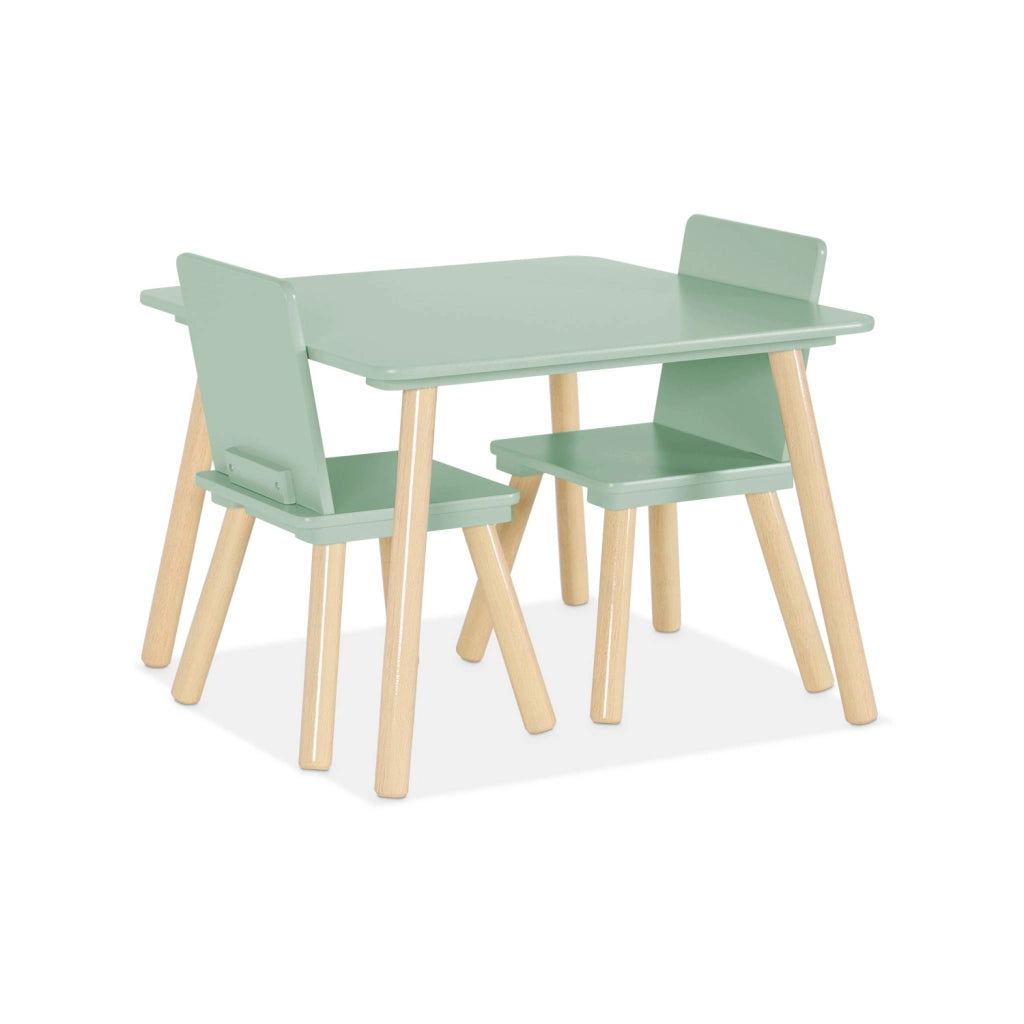 Tavolo quadrato per bambini con 2 sedie, verde