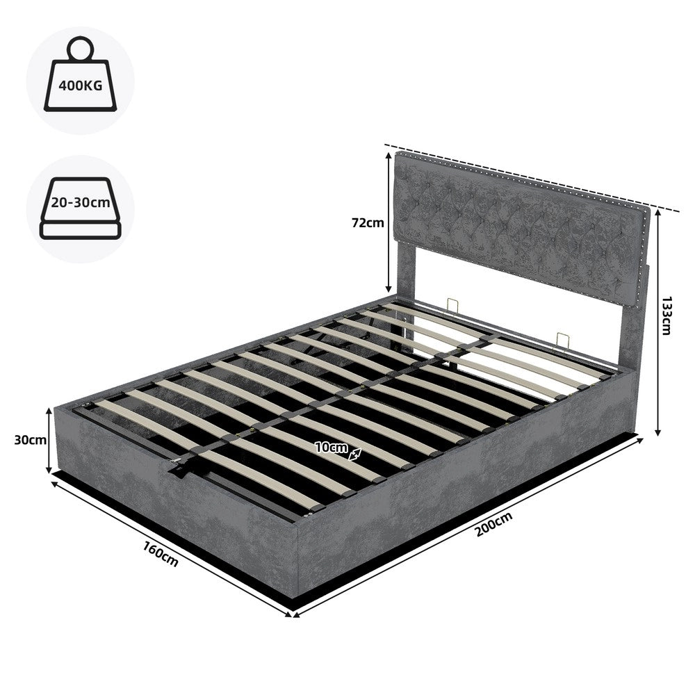 Letto Contenitore Imbottito ¨C MINIMAL ¨C Grigio 160x200 con Testiera, Idraulico