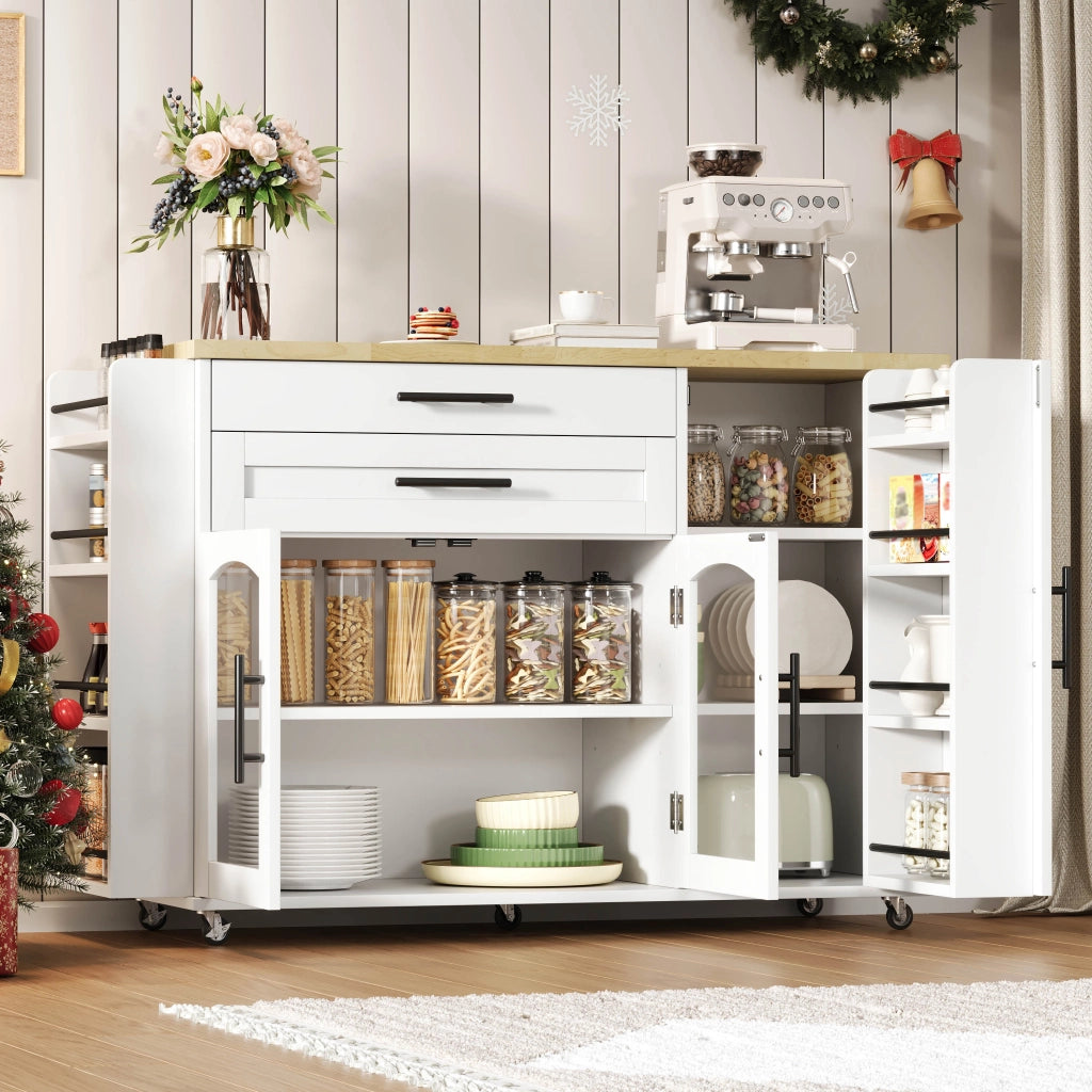 Isola Cucina Mobile con Piano Pieghevole ¨C MINIMAL ¨C 120x45x90, 5 Ruote, Cassetto, Spezie