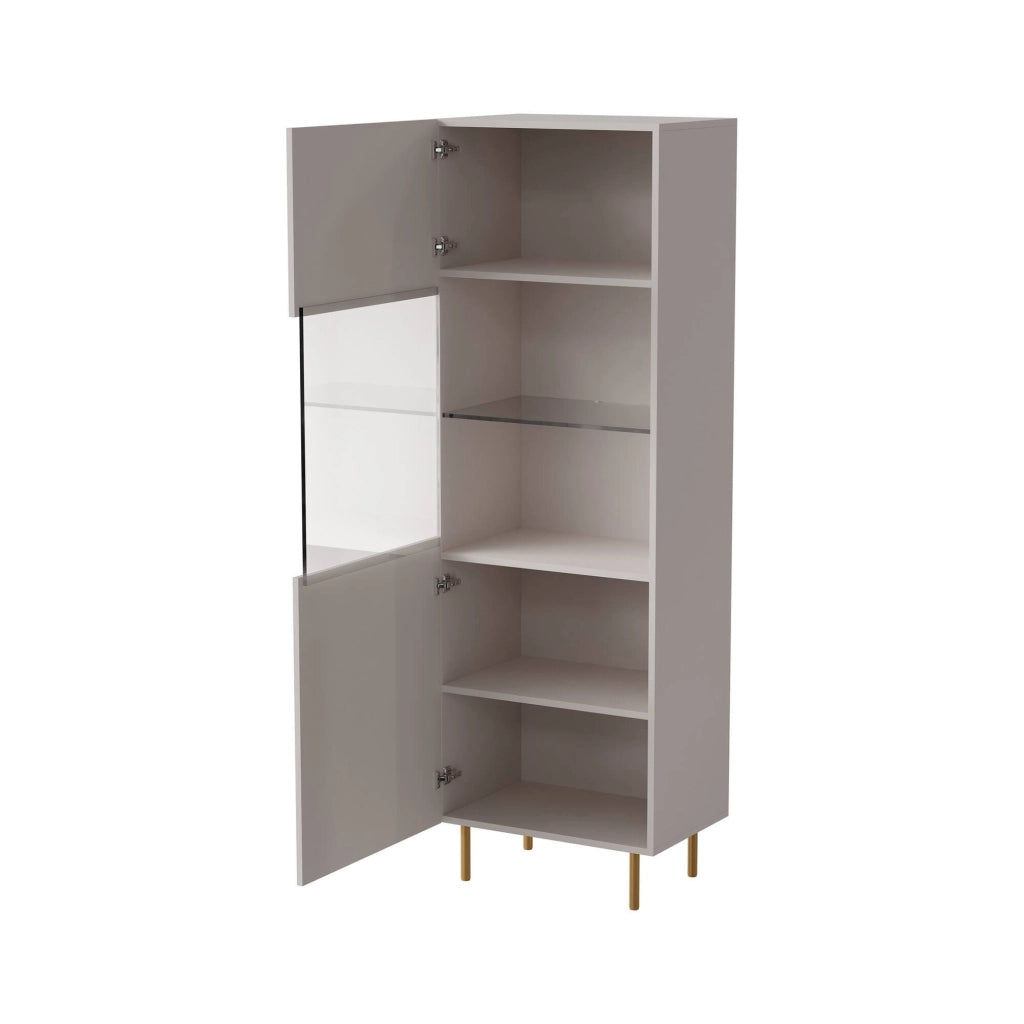 Vetrina Raccuja, Vetrinetta da soggiorno con anta e dettaglio in vetro, Rialzato da terra, 60x42 h183 cm, Beige