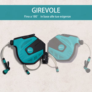 Avvolgitubo Automatico a Parete 44x22.5x41 cm con 7 Modalità di Irrigazione in Plastica Nero e Verde