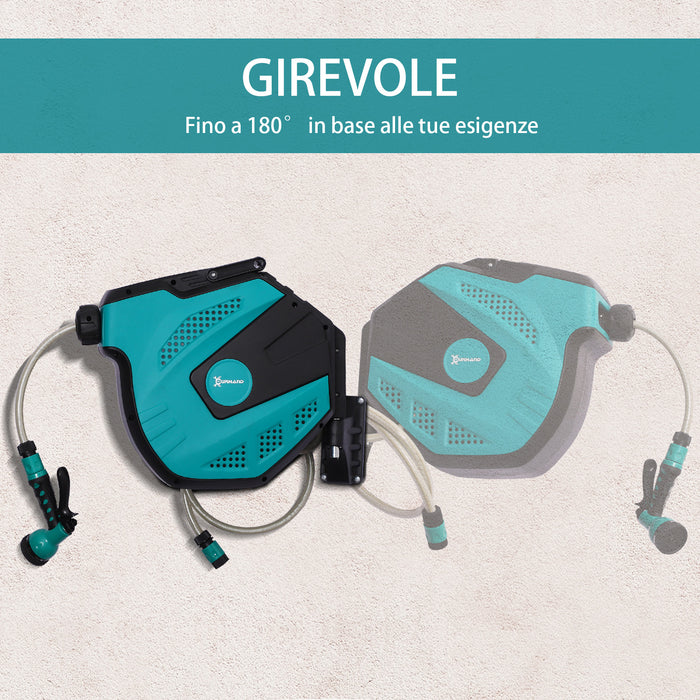 Avvolgitubo Automatico a Parete 44x22.5x41 cm con 7 Modalità di Irrigazione in Plastica Nero e Verde