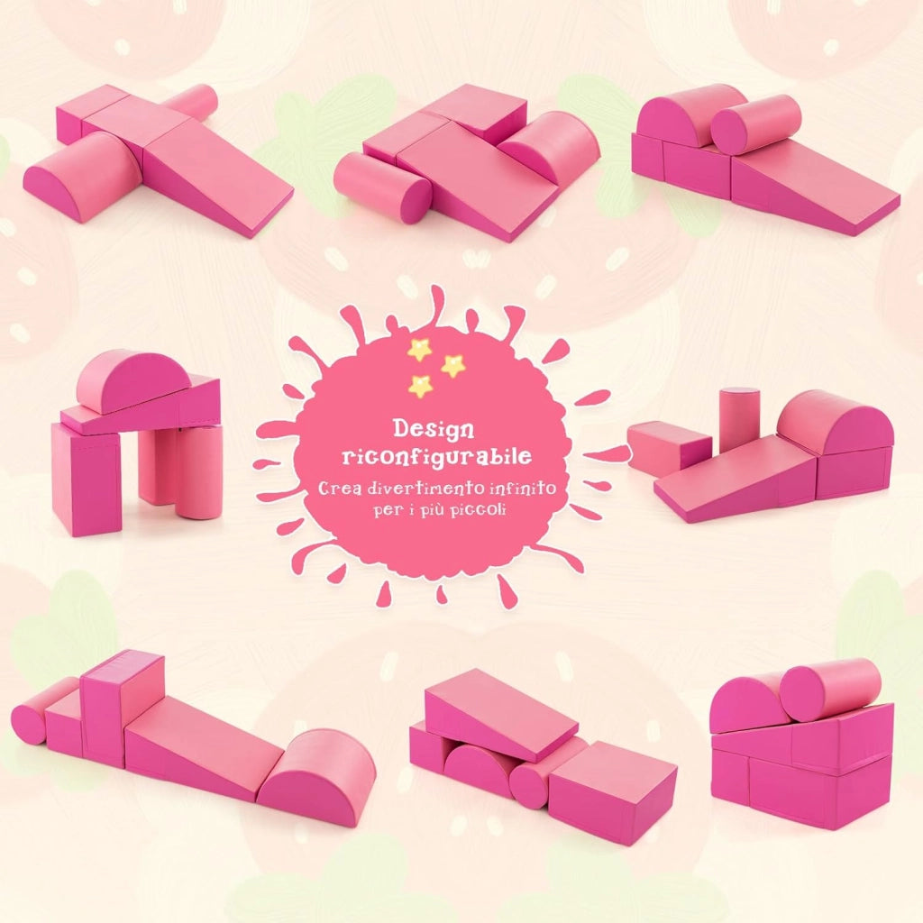 Set di 5 Blocchi con Diverse Forme e Colori, Giocattolo per Arrampicata e Strisciamento, Aiuta i Bambini a Crescere (Rosso e rosa)